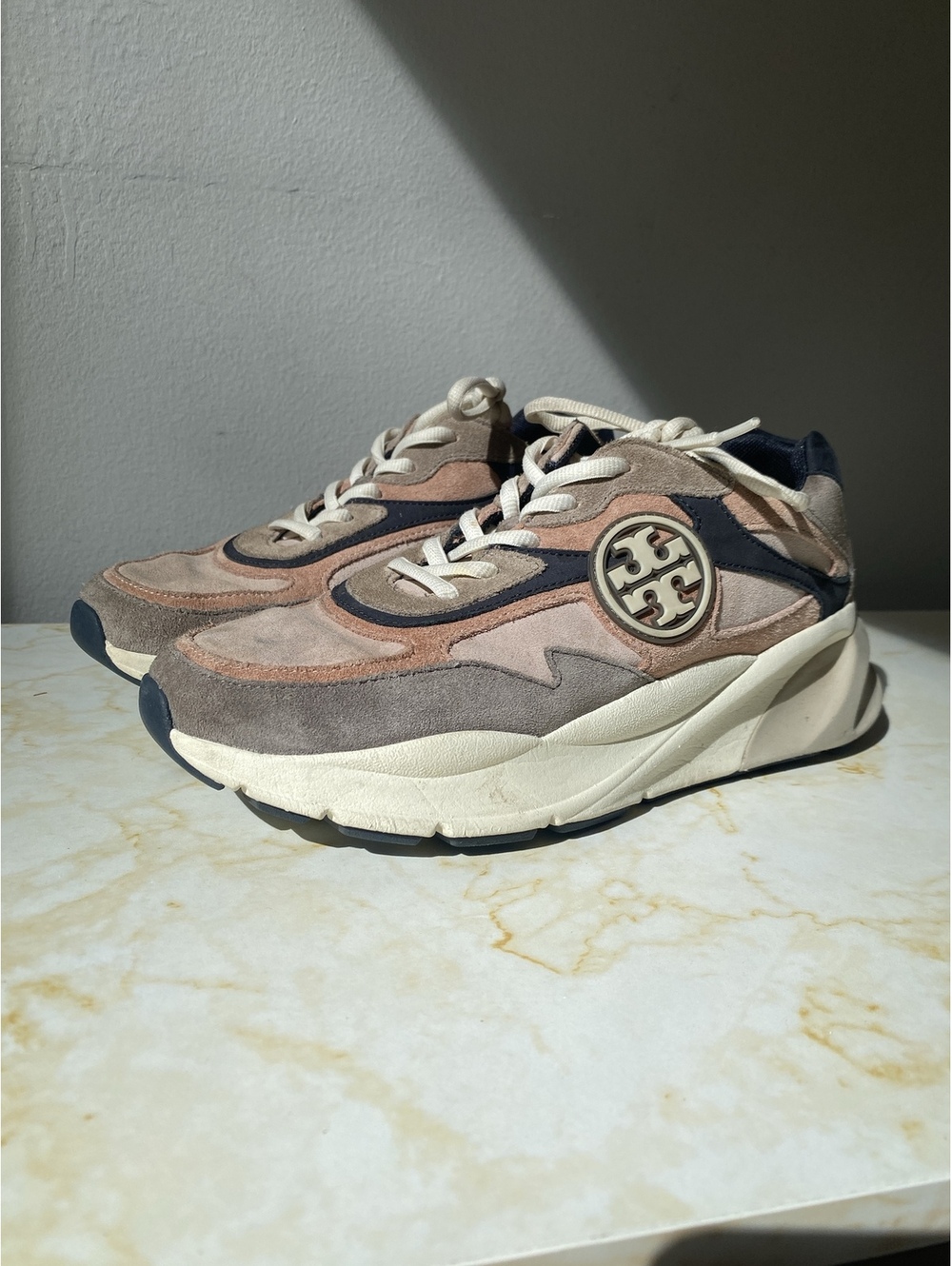 Tory Burch Good Luck Trainer Pink Gray Sneakers Women US 7.5